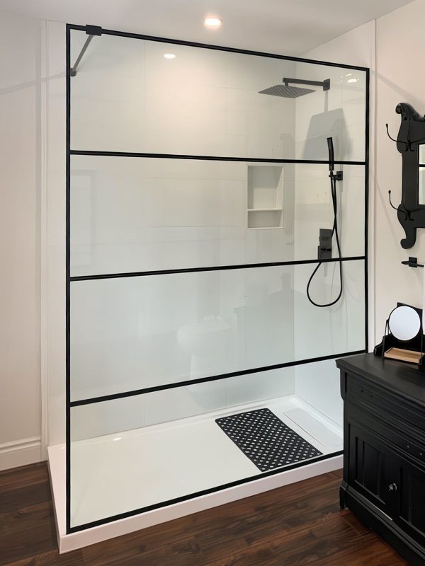 project fort showers single panel open entry matte black horizontal grid support bar