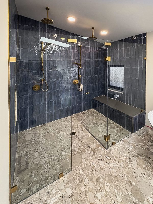 project fort showers steamroom frameless brushed brass wall floor clamps swing