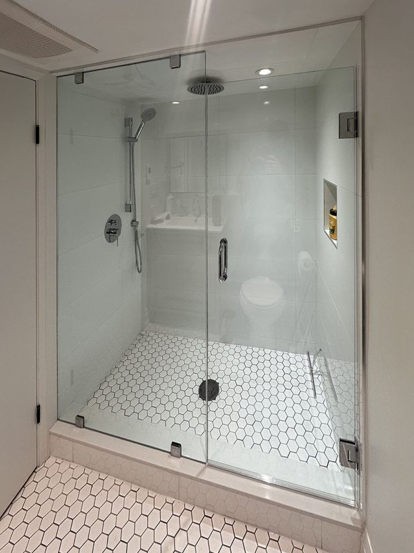 project fort showers wall to wall chrome hardware clamps frameless swing