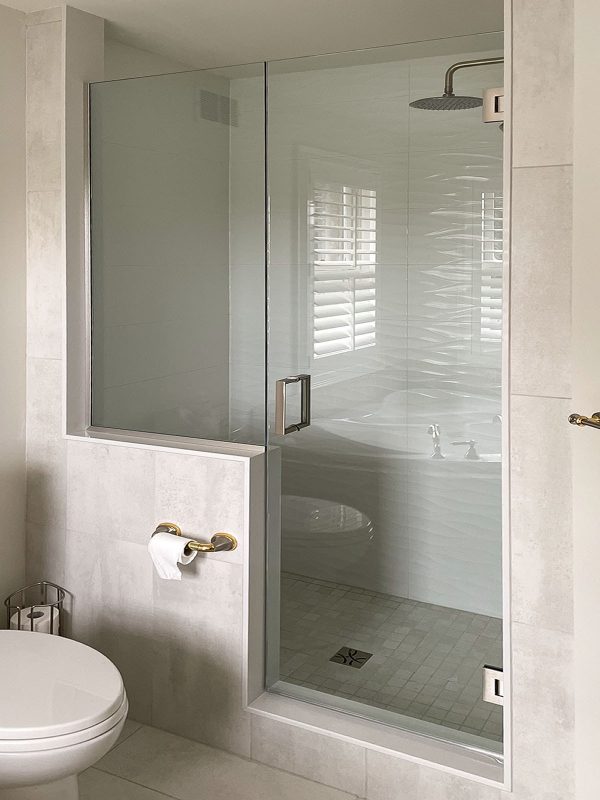 project fort showers wall to wall custom cut flush frameless swing chrome