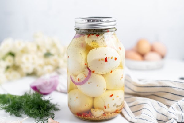 homemade pickled eggs in a jar