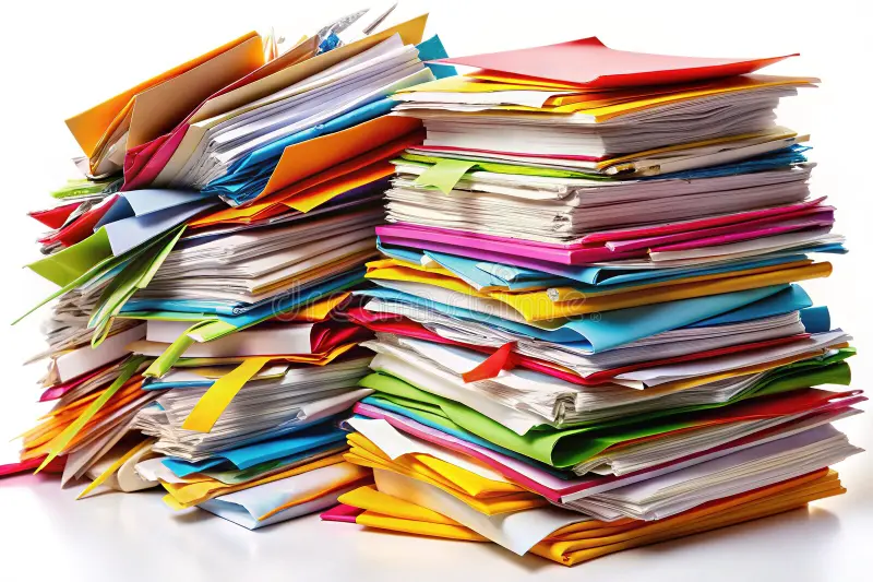 Stack of mandatory real estate forms and filings.