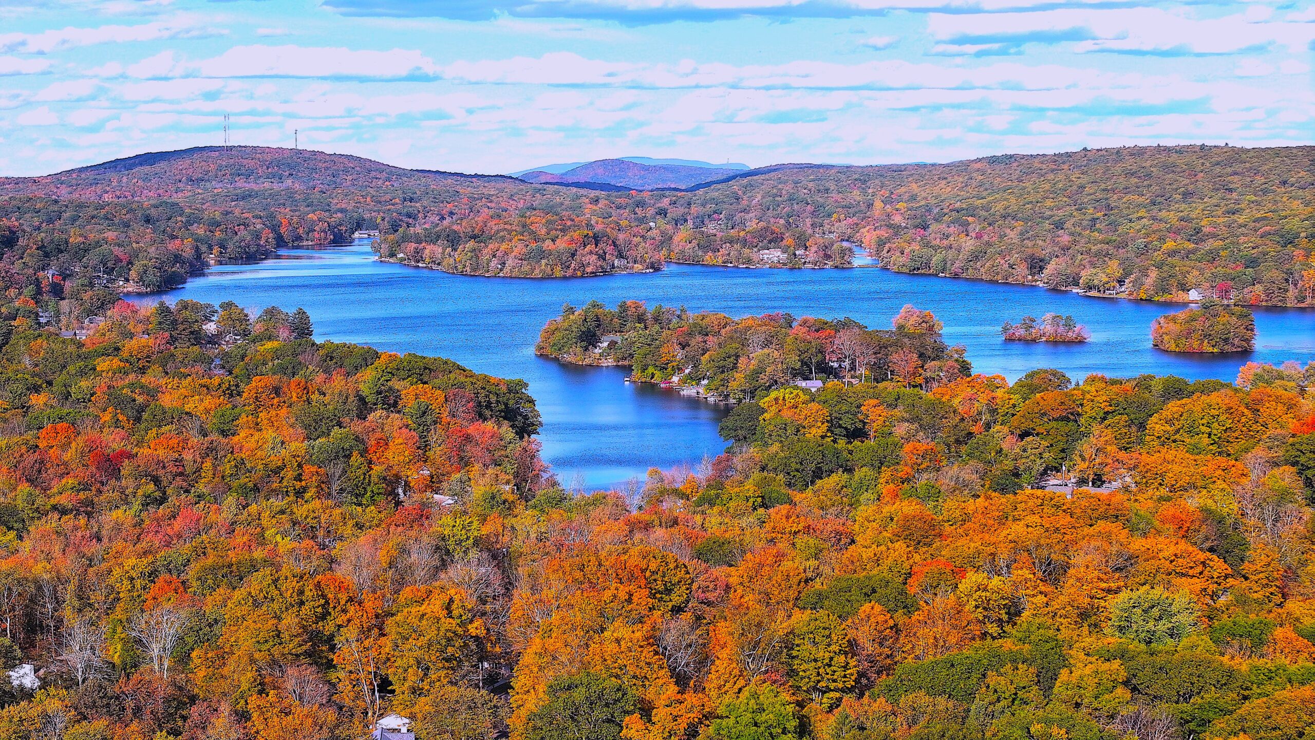 Aerial view of community and surrounding natural environment.