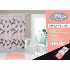 Juego de Alfombra y Cortina de Baño Rosa