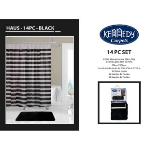 Juego de Alfombra y Cortina de Baño Negro