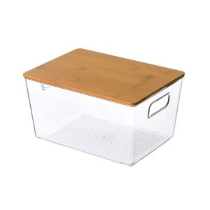Caja Organizadora Transparente con Tapa de Bambú Grande