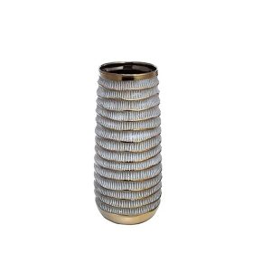 Florero Dorado con Blanco 14,5 x 14,5 x 32.5 cm.