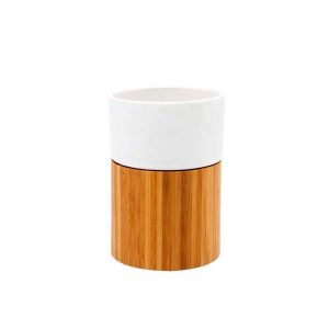 Vaso Porta Cepillos Dientes Cerámica Redondo Natural