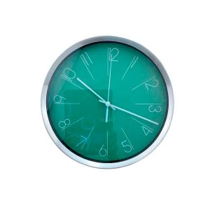 Reloj de Pared Marco Plateado Centro Verde 25,8 cm.