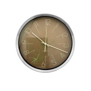 Reloj de Pared  Marco Plateado Centro Chocolate  25,8 cm.