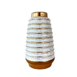 Florero Arcilla Blanco con Dorado 14,5 x 14,5 x 26 cm.