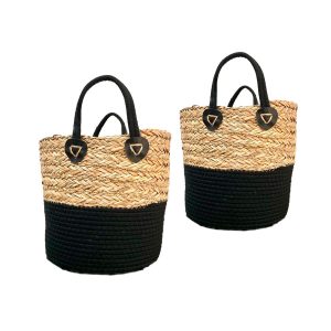 Cesta de Fibra Natural con Manija, 2 Pzas.