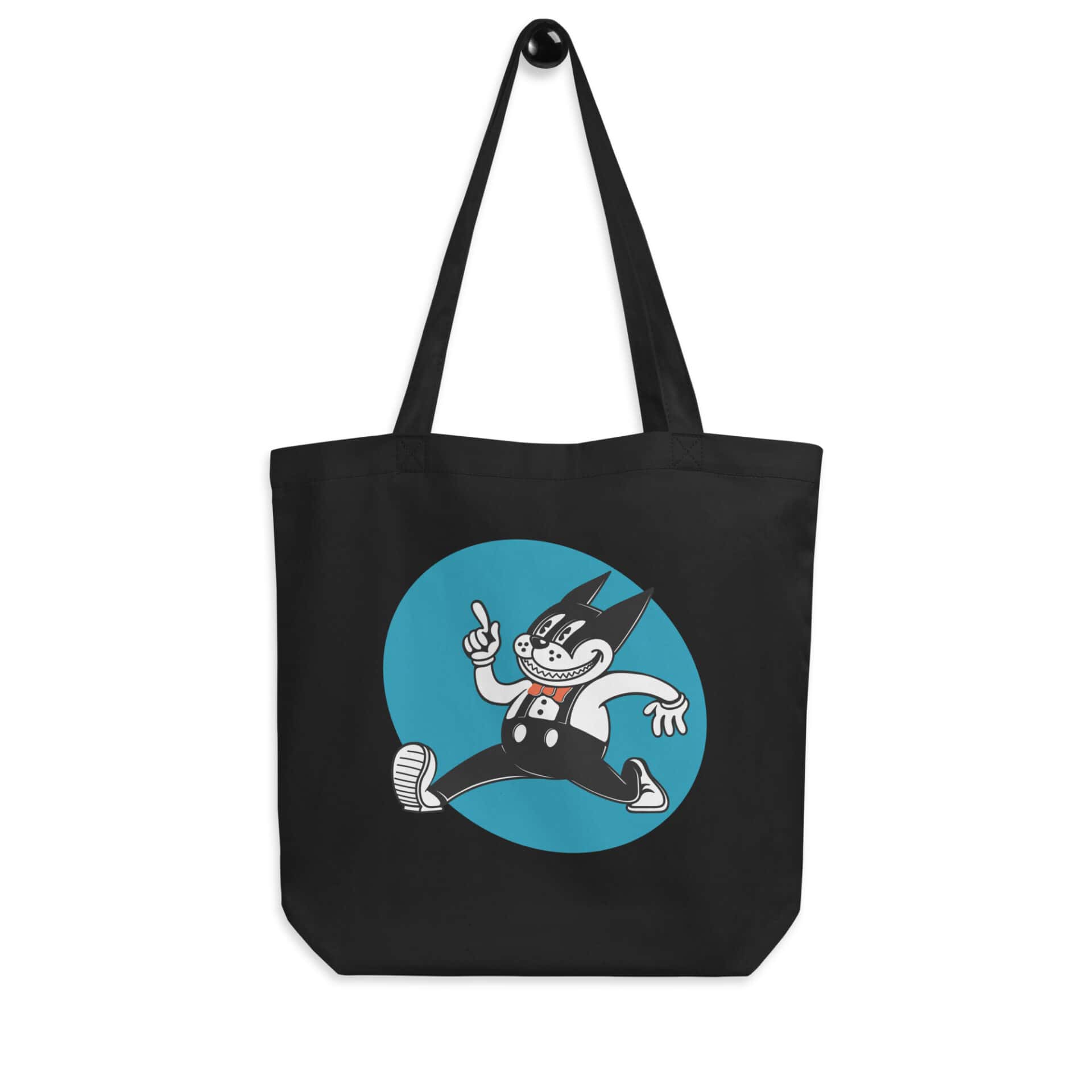 "Jump Swing Meow!" Double Sided Eco Tote Bag in Black - Image 4