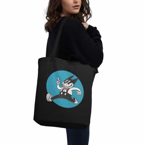 "Jump Swing Meow!" Double Sided Eco Tote Bag in Black - Image 2