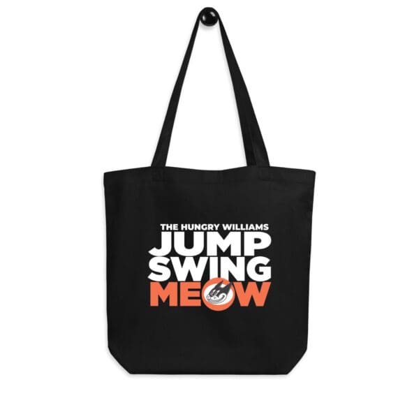 "Jump Swing Meow!" Double Sided Eco Tote Bag in Black - Image 3