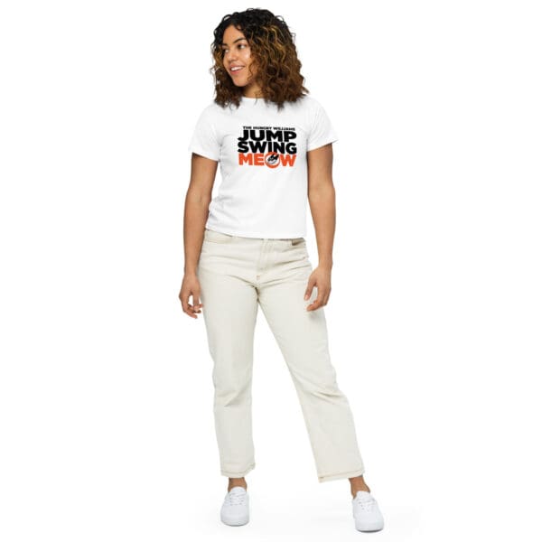 "Jump Swing Meow!" Women’s high-waisted t-shirt in white - Image 5