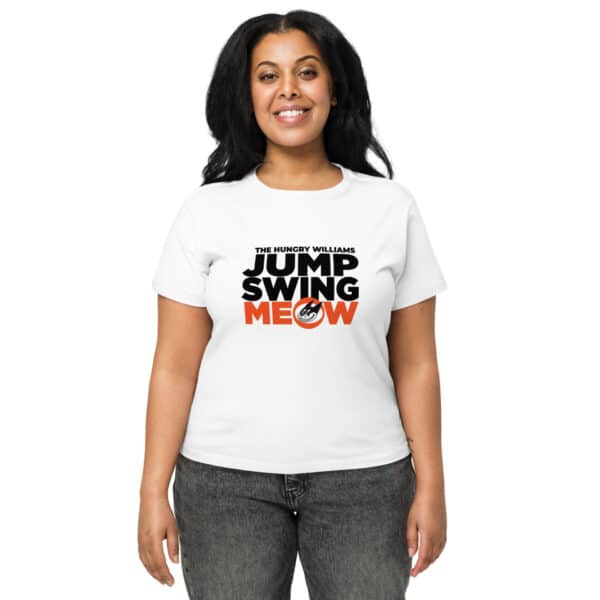 "Jump Swing Meow!" Women’s high-waisted t-shirt in white - Image 2