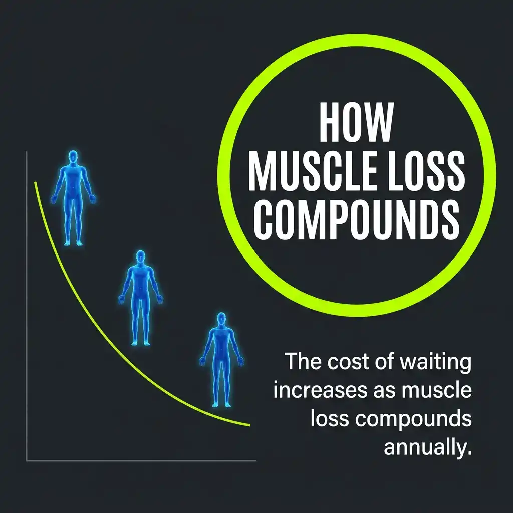 Visual representation of muscle loss cascade effects over time