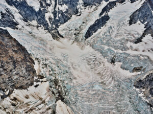 Tightly cropped aerial view of a glacier in Mount Waddington, British Columbia. Edward Burtynsky, Coast Mountain series.