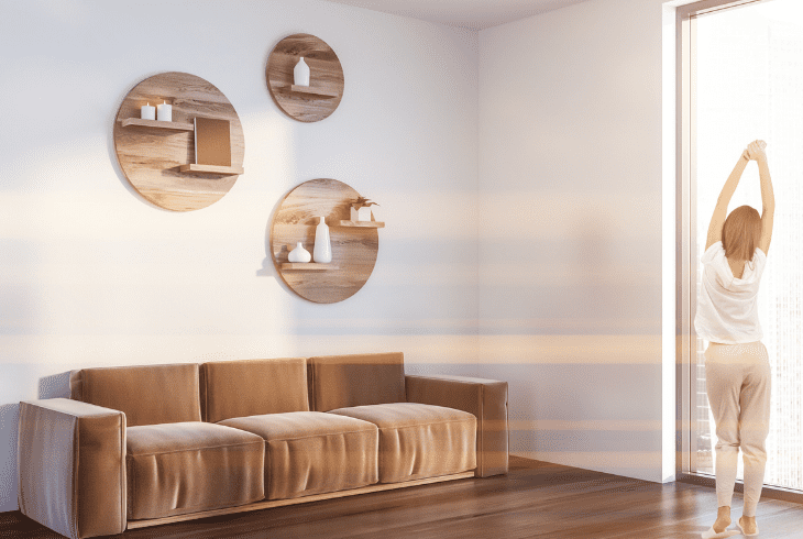cushions on beige sofa