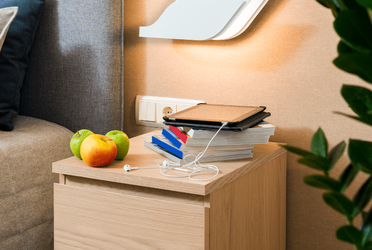 nightstand with personal stuff
