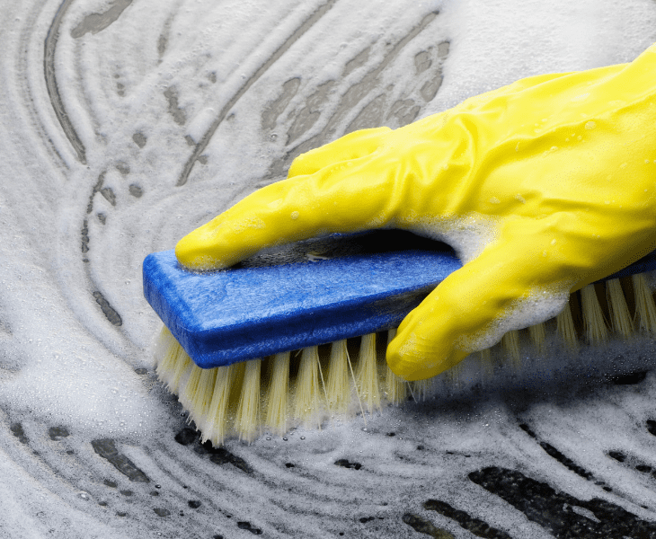 scrub and remove dirt