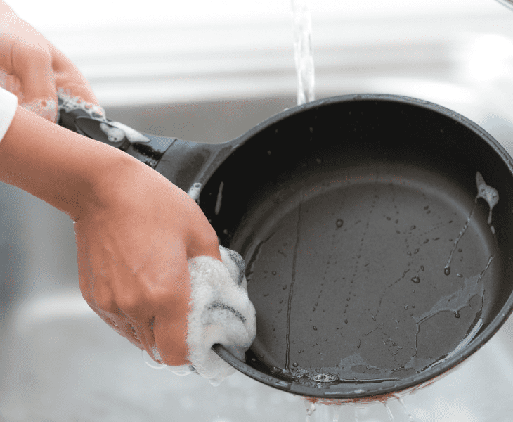 wipe pans and pots before washing