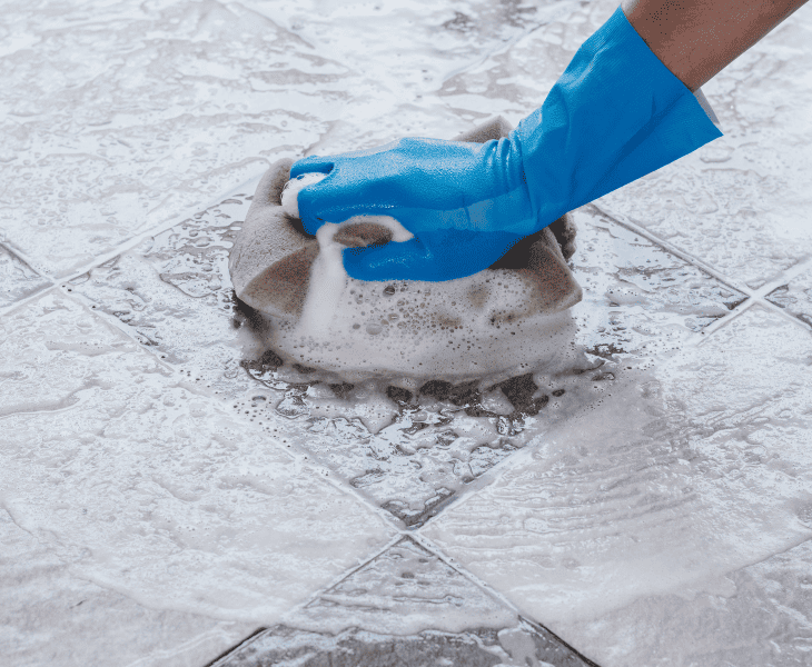 cleaning the concrete
