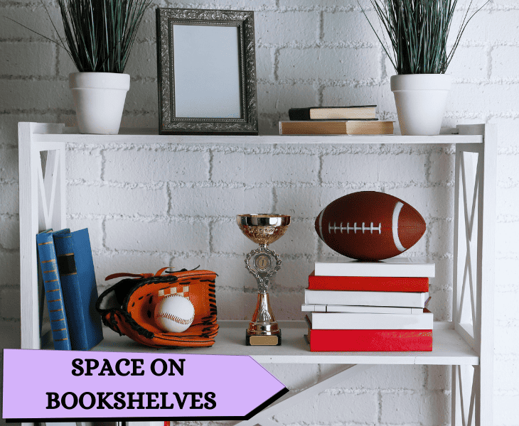 picture frame on bookshelves