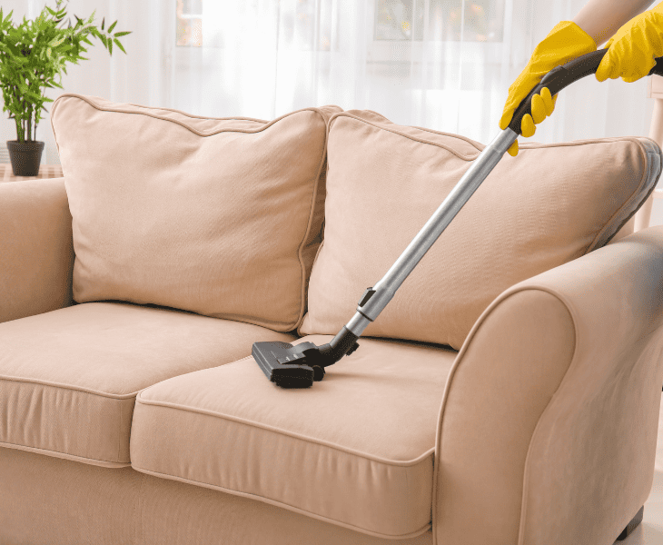 vacuuming the sofa