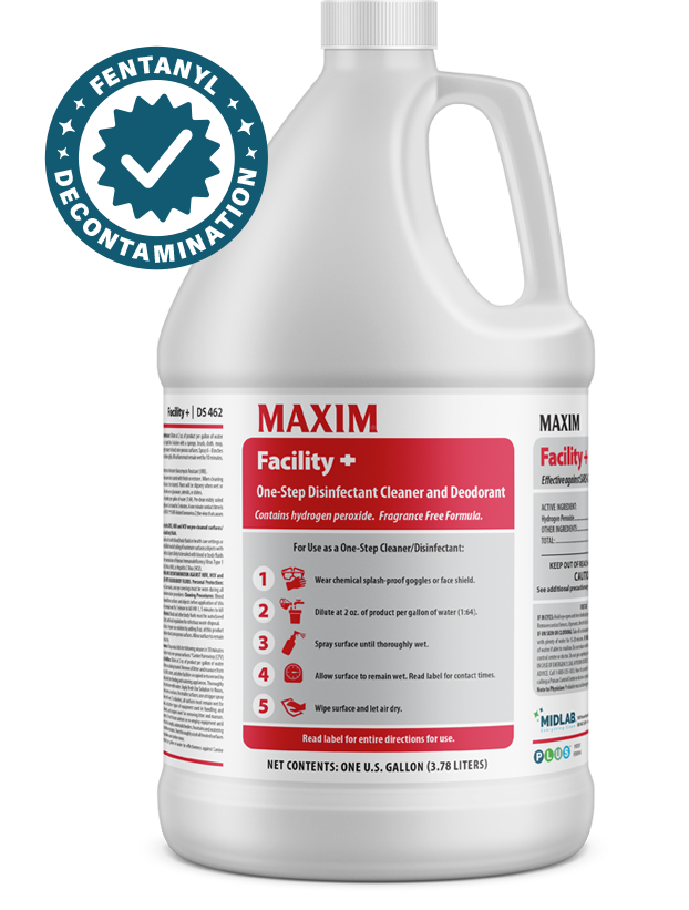 Gallon jug of MAXIM Facility+ disinfectant cleaner