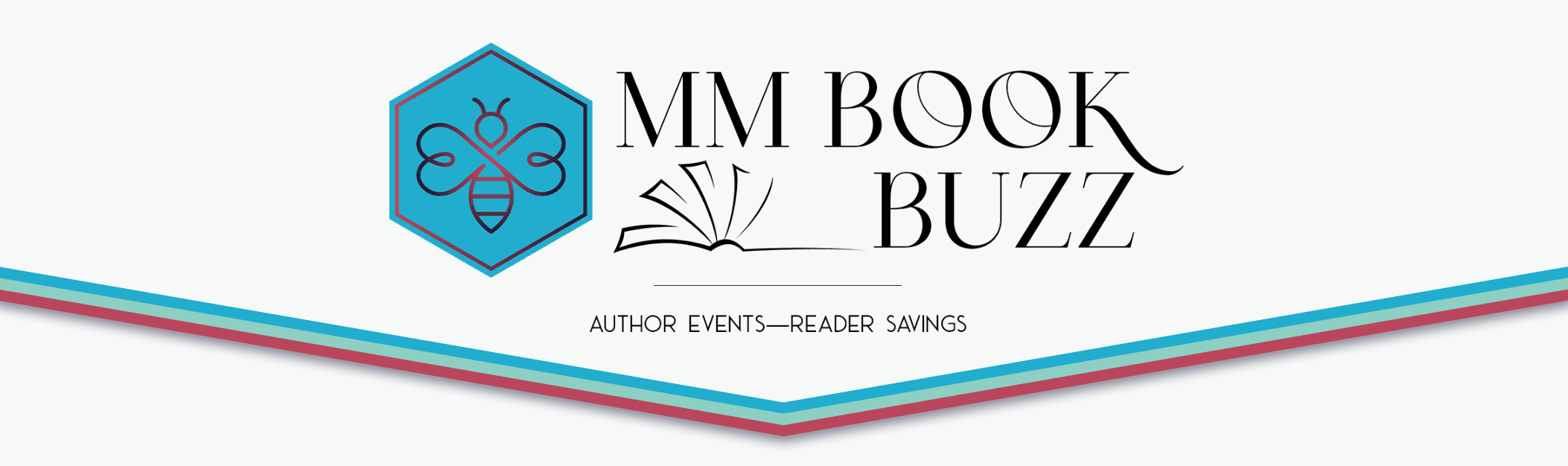 2. vibrant bee logo with hexagon shape in blue for MM Book Buzz.