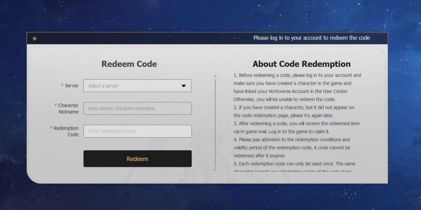 Honkai Star Rail code