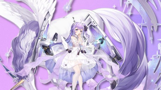Liste des niveaux d'Azur Lane : illustration de la rénovation de Unicorn sur un fond violet clair PT
