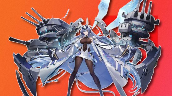 Liste des niveaux d'Azur Lane : illustration de New Jersey sur un fond rouge PT