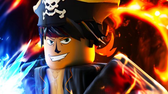 Race Blox Fruits - un pirate Roblox souriant