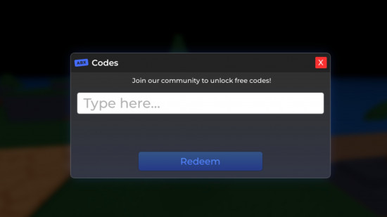 Écran de redemption des codes RNG de personnage avec une zone de texte