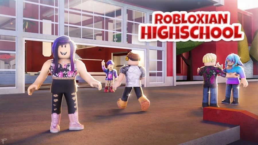 Codes de Robloxian High School ; deux élèves devant un lycée dans Roblox