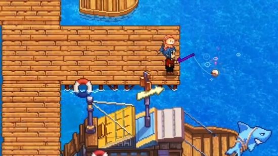 Capture d'écran de la pêche dans Harvest Town pour la liste des meilleurs jeux similaires à Stardew Valley