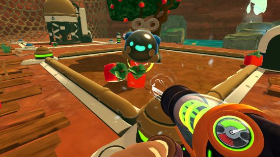 Capture d'écran de Slime Rancher avec une arme slime pour la liste des meilleurs jeux similaires à Stardew Valley