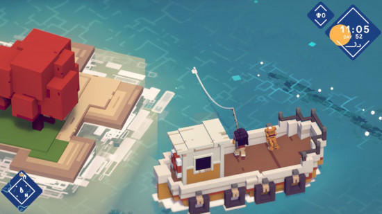 Capture d'écran de la pêche au large d'une île dans Moonglow Bay pour la liste des meilleurs jeux similaires à Stardew Valley