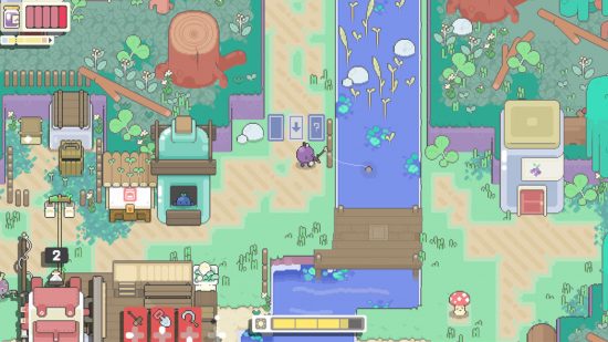 Capture d'écran de la baie de baies dans la ville de Garden Story pour la liste des meilleurs jeux similaires à Stardew Valley