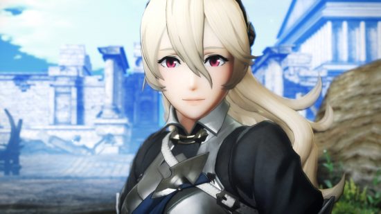 Jeux similaires à Genshin Impact : Corrin de Fire Emblem Warriors regardant l'objectif.