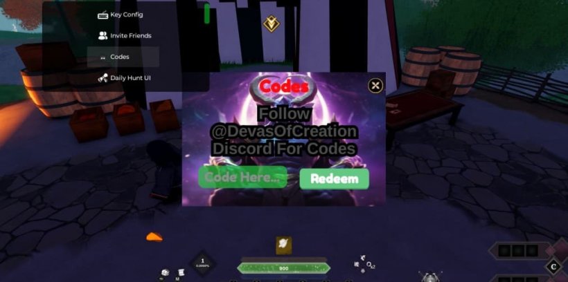 fenêtre de rédemption de code Devas of Creation