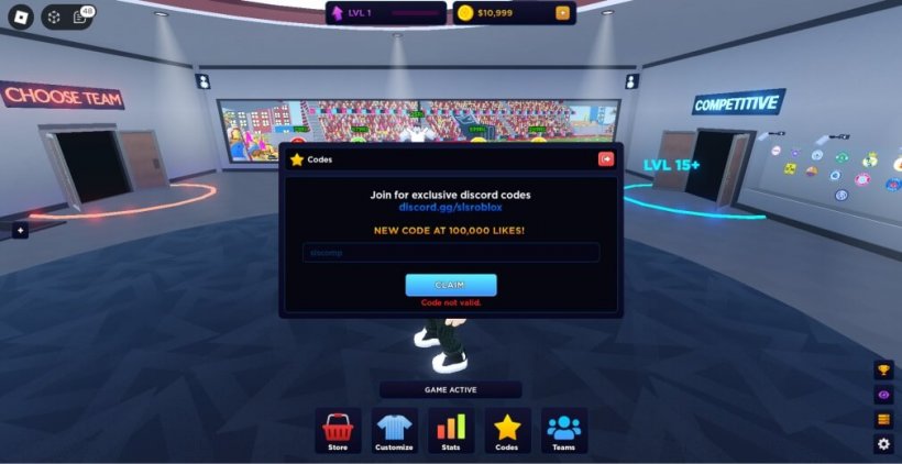 Fenêtre du jeu où vous pouvez entrer les codes