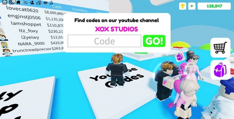 Capture d'écran des codes Pop It Trading à côté d'un tableau des scores
