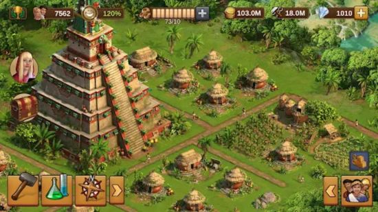 Meilleurs jeux similaires à Clash of Clans : Forge of Empires. L'image montre une colonie construite autour d'une grande structure monolithique.