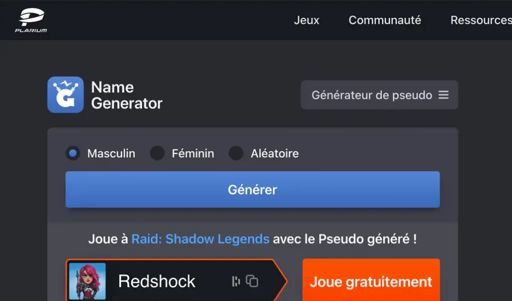 generateur de pseudo gaming