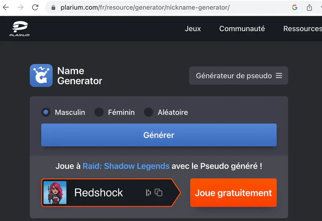 generateur de pseudo gaming