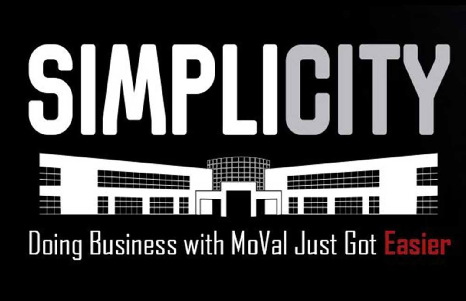 Simplicity logo with modern building design, emphasizing easy business operations in Moreno Valley for economic growth and development.